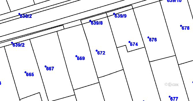 Parcela st. 672 v KÚ Rousínov u Vyškova, Katastrální mapa
