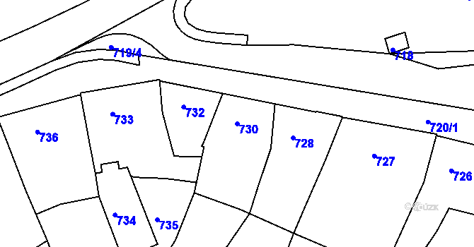 Parcela st. 730 v KÚ Rousínov u Vyškova, Katastrální mapa