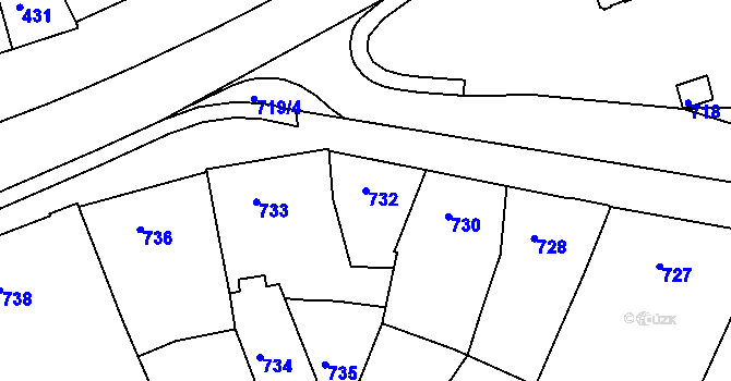 Parcela st. 732 v KÚ Rousínov u Vyškova, Katastrální mapa