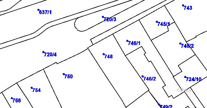 Parcela st. 748 v KÚ Rousínov u Vyškova, Katastrální mapa
