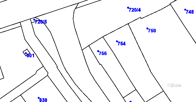 Parcela st. 756 v KÚ Rousínov u Vyškova, Katastrální mapa