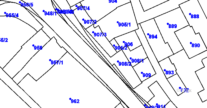 Parcela st. 907/1 v KÚ Rousínov u Vyškova, Katastrální mapa