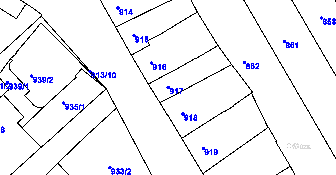 Parcela st. 917 v KÚ Rousínov u Vyškova, Katastrální mapa