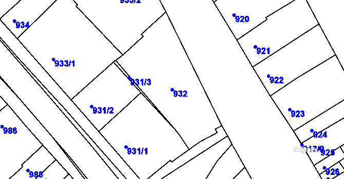 Parcela st. 932 v KÚ Rousínov u Vyškova, Katastrální mapa