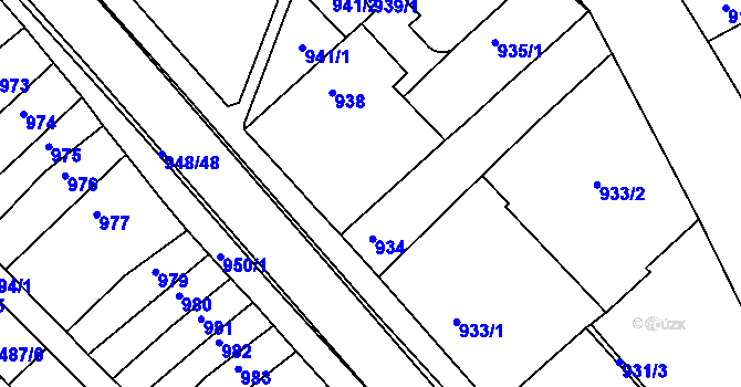 Parcela st. 935/2 v KÚ Rousínov u Vyškova, Katastrální mapa