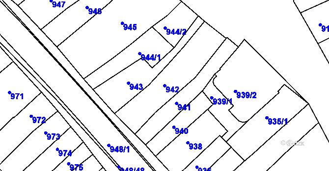 Parcela st. 942 v KÚ Rousínov u Vyškova, Katastrální mapa
