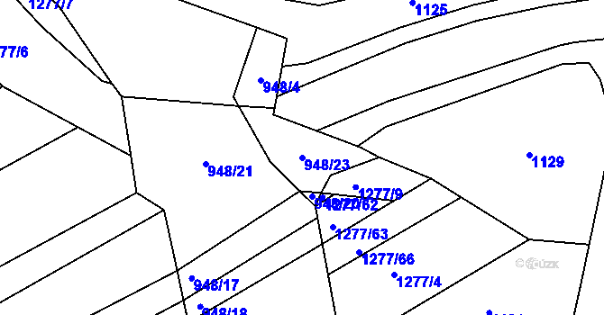 Parcela st. 948/23 v KÚ Rousínov u Vyškova, Katastrální mapa