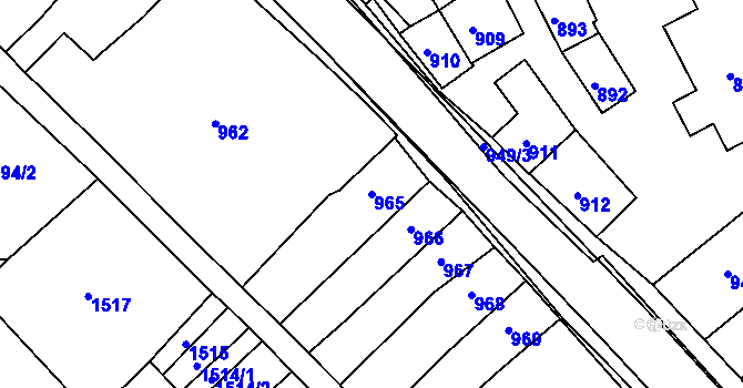 Parcela st. 965 v KÚ Rousínov u Vyškova, Katastrální mapa