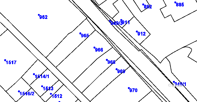 Parcela st. 967 v KÚ Rousínov u Vyškova, Katastrální mapa