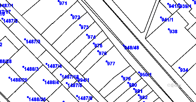 Parcela st. 976 v KÚ Rousínov u Vyškova, Katastrální mapa