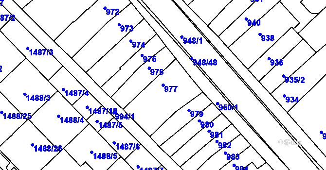 Parcela st. 977 v KÚ Rousínov u Vyškova, Katastrální mapa
