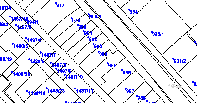 Parcela st. 984 v KÚ Rousínov u Vyškova, Katastrální mapa