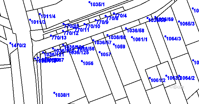 Parcela st. 1057 v KÚ Rousínov u Vyškova, Katastrální mapa