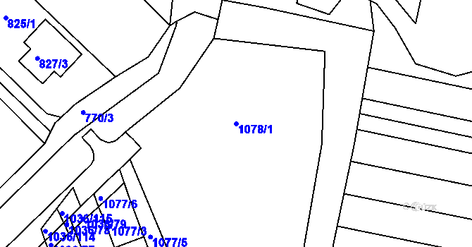 Parcela st. 1078/1 v KÚ Rousínov u Vyškova, Katastrální mapa