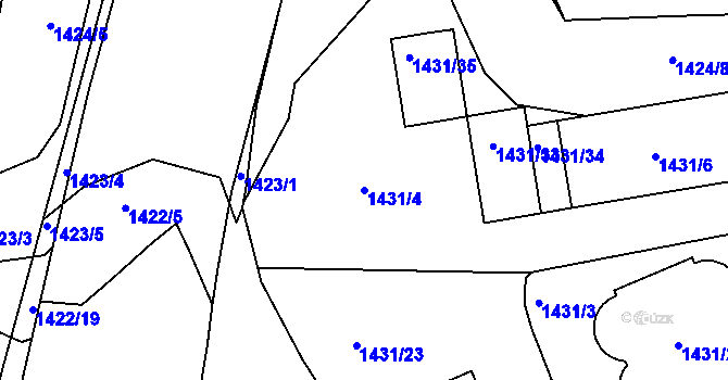 Parcela st. 1431/4 v KÚ Rousínov u Vyškova, Katastrální mapa