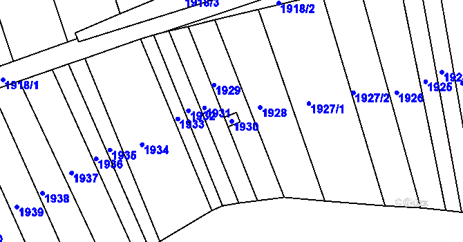 Parcela st. 1930 v KÚ Rousínov u Vyškova, Katastrální mapa
