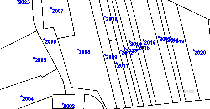 Parcela st. 2009 v KÚ Rousínov u Vyškova, Katastrální mapa