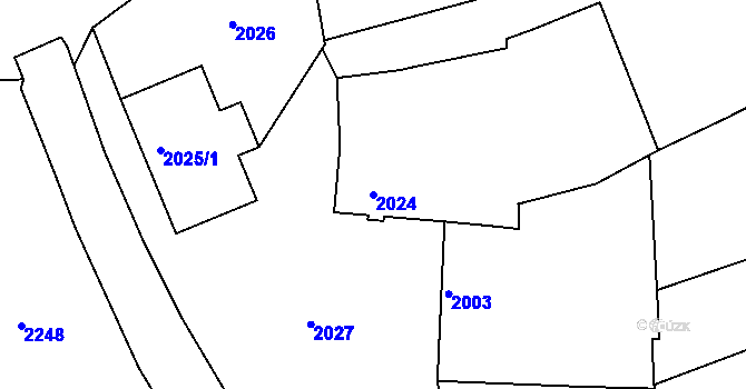 Parcela st. 2024 v KÚ Rousínov u Vyškova, Katastrální mapa