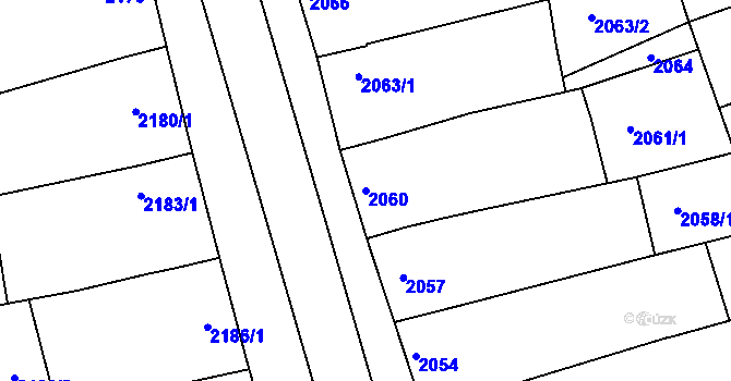 Parcela st. 2060 v KÚ Rousínov u Vyškova, Katastrální mapa