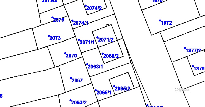 Parcela st. 2068/2 v KÚ Rousínov u Vyškova, Katastrální mapa