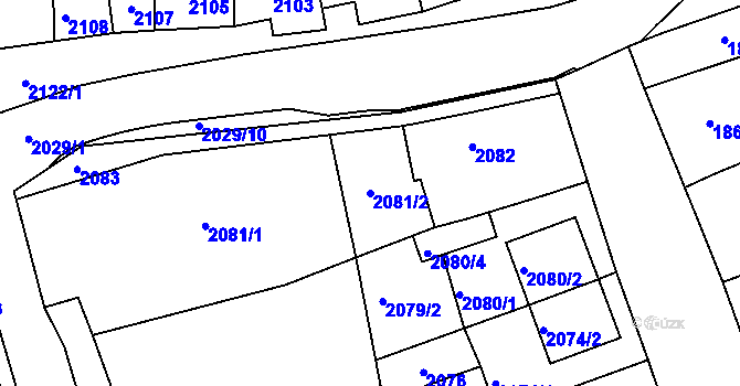 Parcela st. 2081/2 v KÚ Rousínov u Vyškova, Katastrální mapa