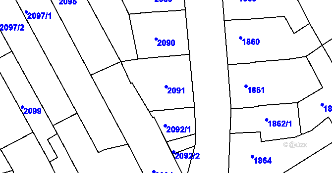 Parcela st. 2091 v KÚ Rousínov u Vyškova, Katastrální mapa