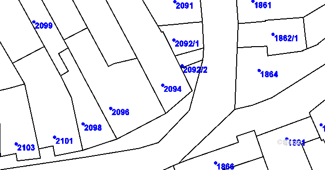 Parcela st. 2094 v KÚ Rousínov u Vyškova, Katastrální mapa