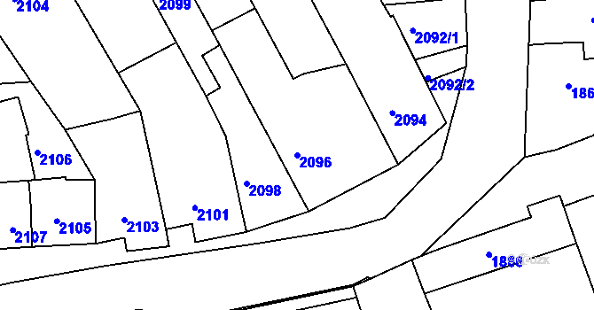 Parcela st. 2096 v KÚ Rousínov u Vyškova, Katastrální mapa