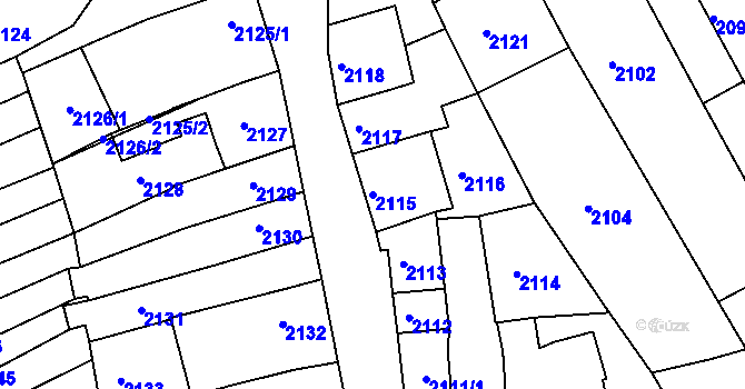 Parcela st. 2115 v KÚ Rousínov u Vyškova, Katastrální mapa