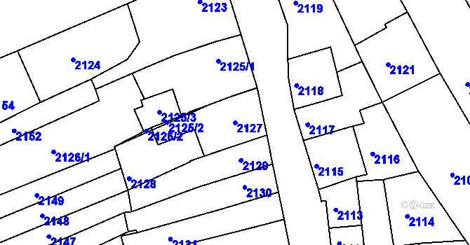 Parcela st. 2127 v KÚ Rousínov u Vyškova, Katastrální mapa