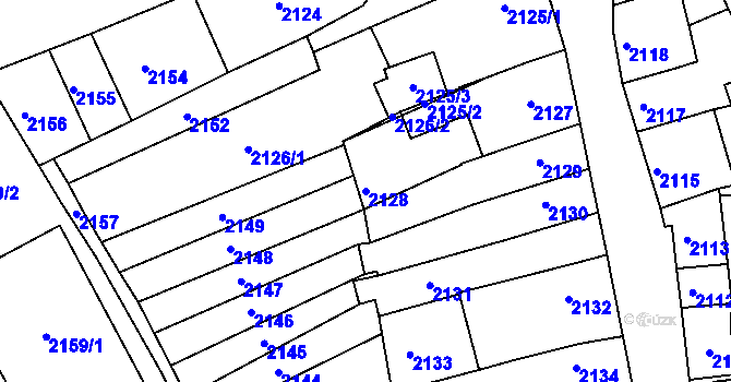 Parcela st. 2128 v KÚ Rousínov u Vyškova, Katastrální mapa