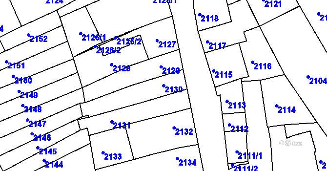 Parcela st. 2130 v KÚ Rousínov u Vyškova, Katastrální mapa