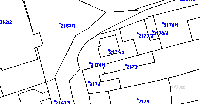 Parcela st. 2171 v KÚ Rousínov u Vyškova, Katastrální mapa
