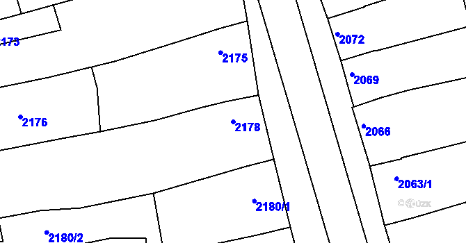 Parcela st. 2178 v KÚ Rousínov u Vyškova, Katastrální mapa