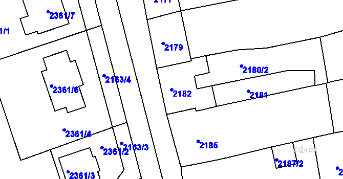 Parcela st. 2182 v KÚ Rousínov u Vyškova, Katastrální mapa