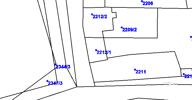 Parcela st. 2212/1 v KÚ Rousínov u Vyškova, Katastrální mapa