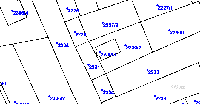 Parcela st. 2230/3 v KÚ Rousínov u Vyškova, Katastrální mapa
