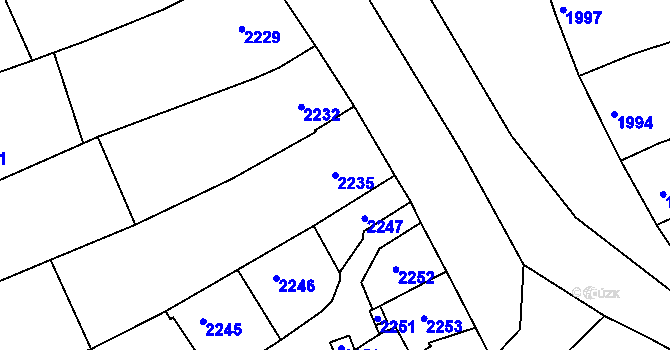 Parcela st. 2235 v KÚ Rousínov u Vyškova, Katastrální mapa