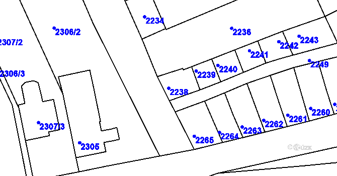 Parcela st. 2238 v KÚ Rousínov u Vyškova, Katastrální mapa
