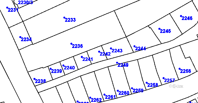 Parcela st. 2242 v KÚ Rousínov u Vyškova, Katastrální mapa