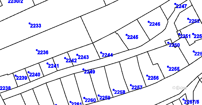 Parcela st. 2244 v KÚ Rousínov u Vyškova, Katastrální mapa