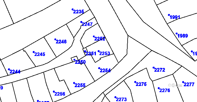 Parcela st. 2253 v KÚ Rousínov u Vyškova, Katastrální mapa