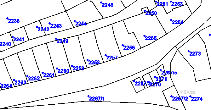Parcela st. 2257 v KÚ Rousínov u Vyškova, Katastrální mapa