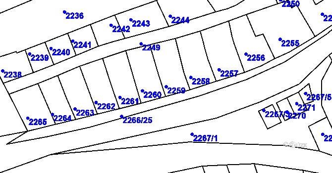 Parcela st. 2259 v KÚ Rousínov u Vyškova, Katastrální mapa