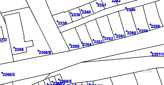 Parcela st. 2264 v KÚ Rousínov u Vyškova, Katastrální mapa