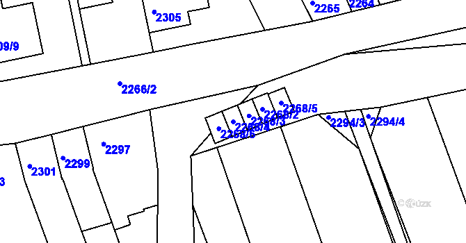 Parcela st. 2268/4 v KÚ Rousínov u Vyškova, Katastrální mapa