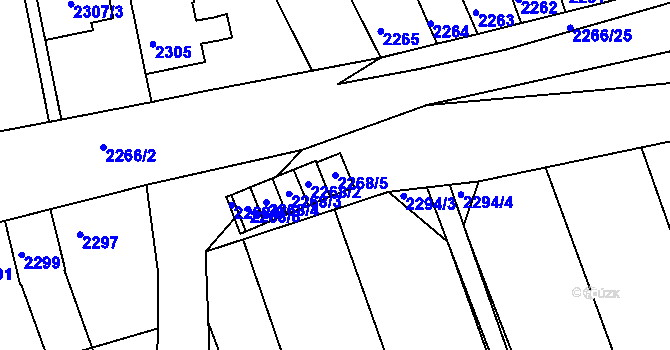 Parcela st. 2268/5 v KÚ Rousínov u Vyškova, Katastrální mapa