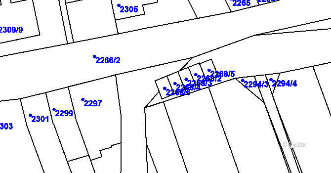 Parcela st. 2268/6 v KÚ Rousínov u Vyškova, Katastrální mapa