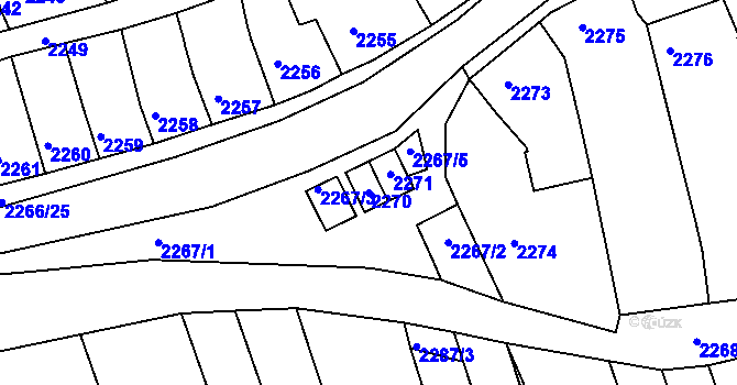 Parcela st. 2270 v KÚ Rousínov u Vyškova, Katastrální mapa