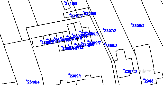 Parcela st. 2309/6 v KÚ Rousínov u Vyškova, Katastrální mapa